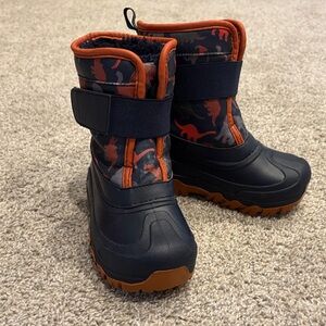Kids Navy and Orange Insulated Snow Boots with Easy Hook-and-Loop Closure